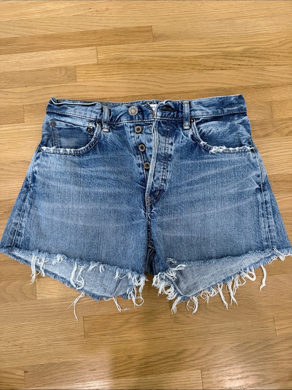 Moussy Distressed High-Waist Denim Shorts - Blue size 26